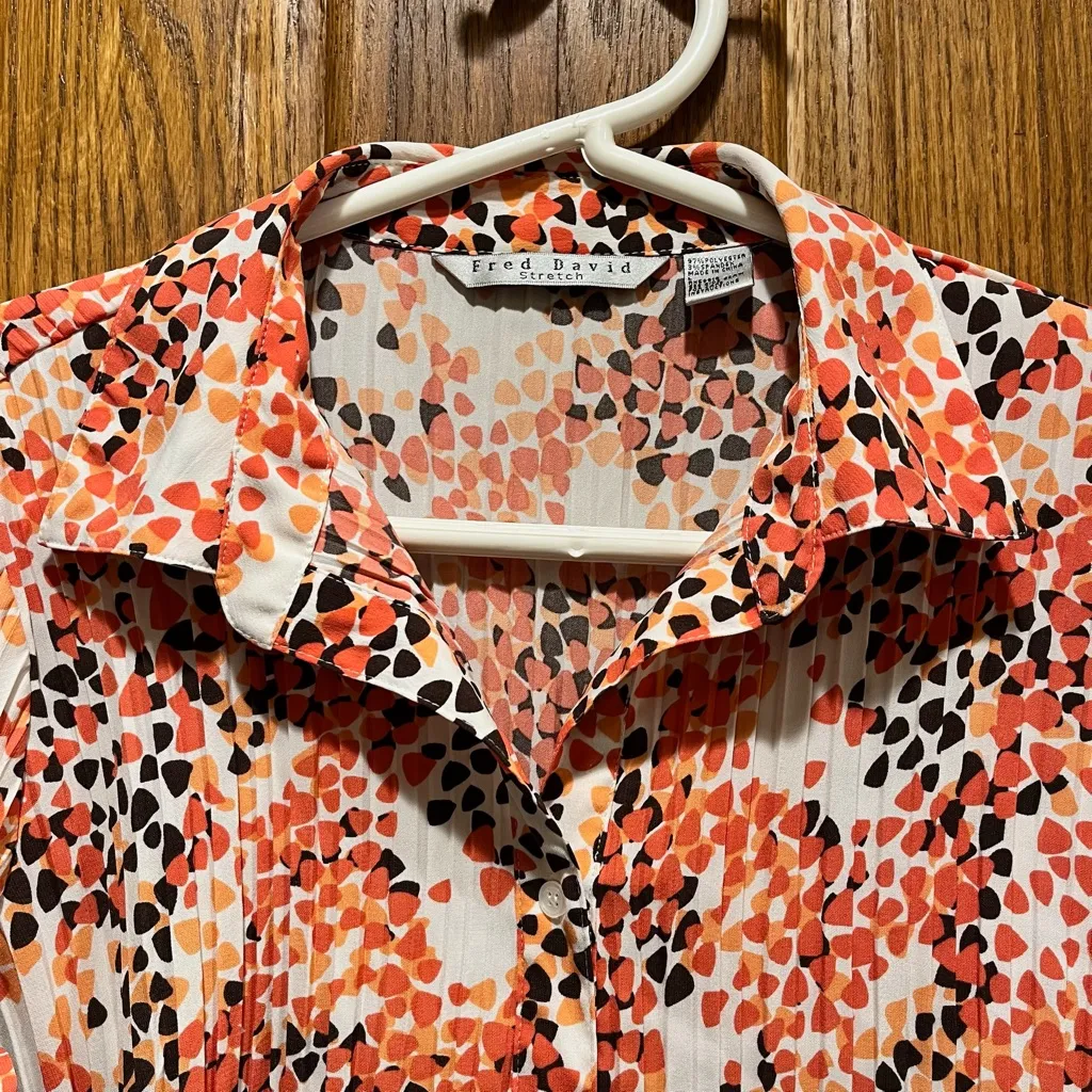 Vintage Fred David Pleated Button Up Blouse - Size Large - Image 3