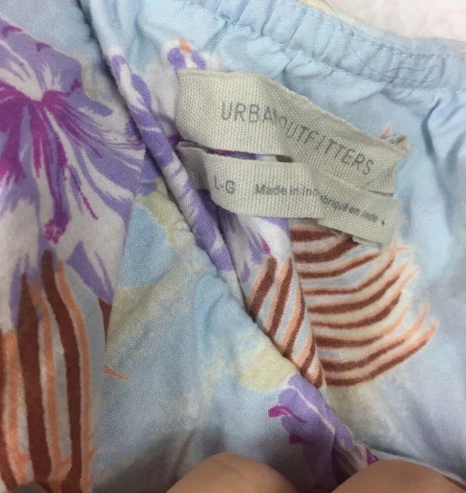 Urban Outfitters Kate One Sleeve Crop Top Large Blue Floral Ruffle - Image 6