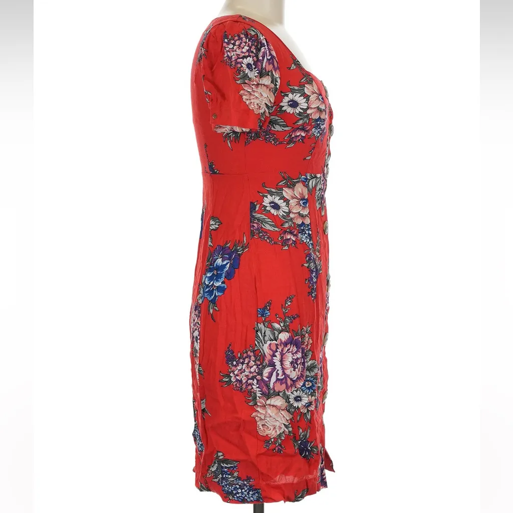 Anthropologie Maeve Caldwell Buttondown Dress Floral Red Boho Size 0 XXS XS - Image 7