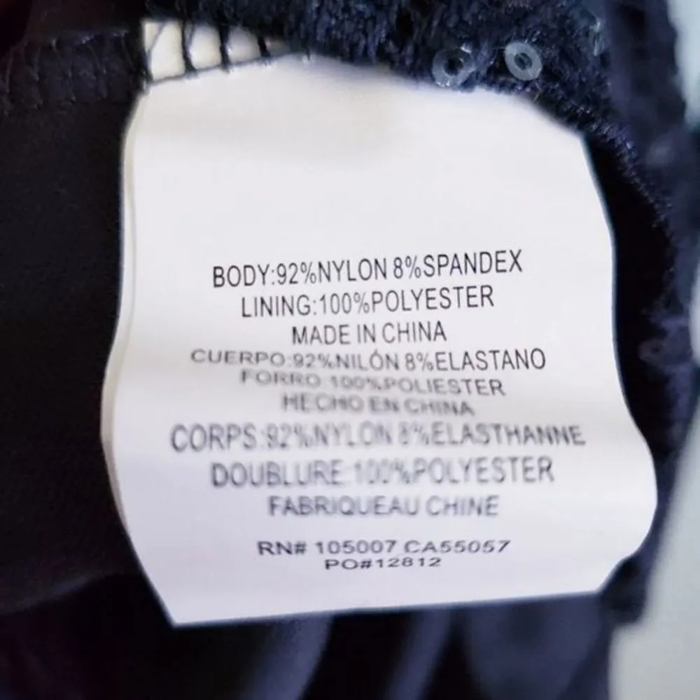 Marina‎ Dark Navy Sequin Lace Long Sleeve Sheath Dress Blue Size 14 - Image 6