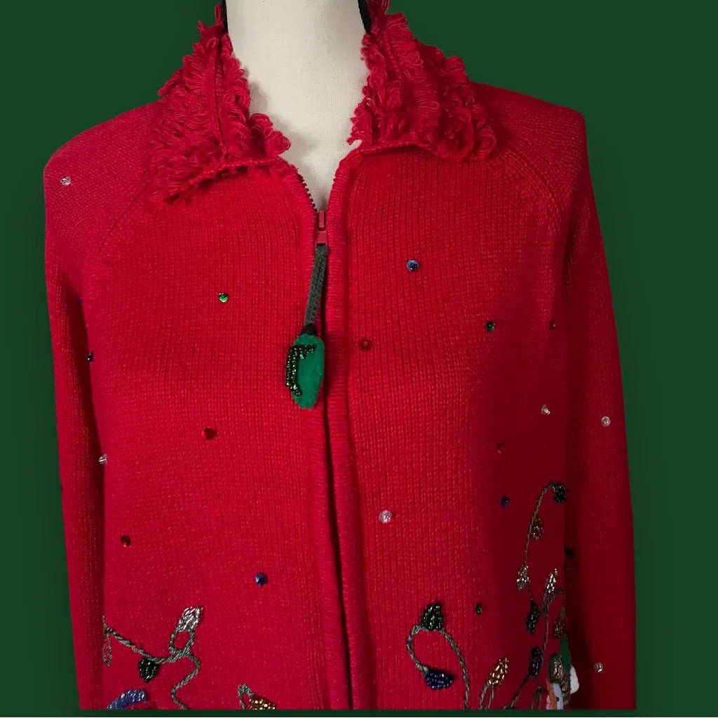 VTG. Heirloom collection Curly Collar 3D Snowman Family Cardigan. SZ. XL Red - Image 3