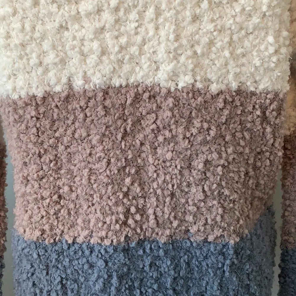 Pink Rose Striped Color Block Popcorn Knit Sweater Sz M - Image 6