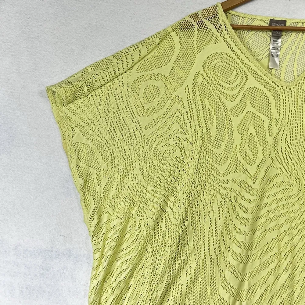 Chicos Open Knit Crochet Swim Cover Up Sweater Boho Pullover V-Neck Beach XL/ L - Image 4