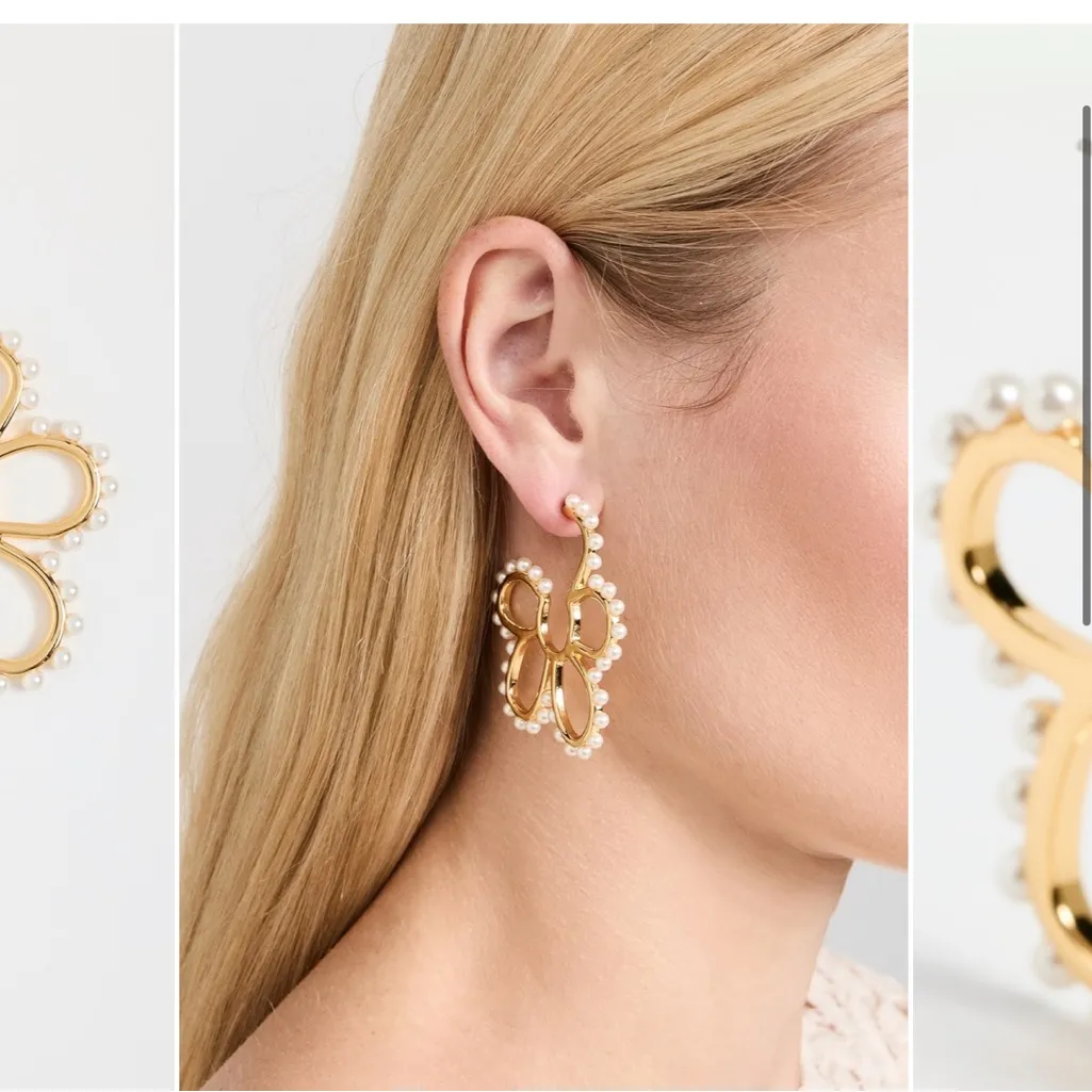 Lele Sadoughi Gold Floral Earrings with Pearl Accents - Image 3