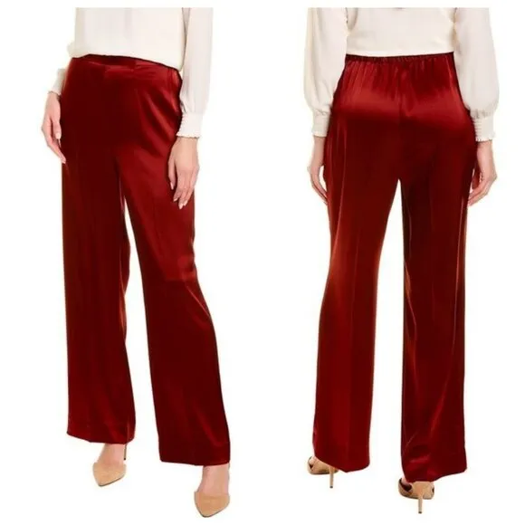 💕ST. JOHN💕 Liquid Satin Pant Elastic Back Pull-On Wide-Leg Oxblood Red M NWOT - Image 2
