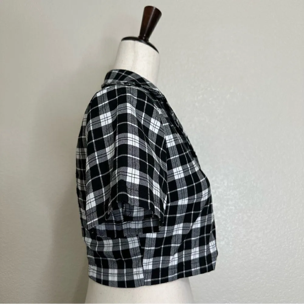 Brandy Melville John Galt Black White Plaid Button Down Cropped Top, Sz Small - Image 7