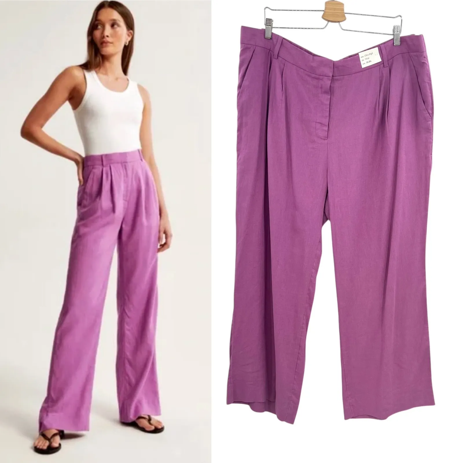 Abercrombie & Fitch Sloane Tailored Trouser Pants Linen Blend Purple Size 35 20S - Image 2