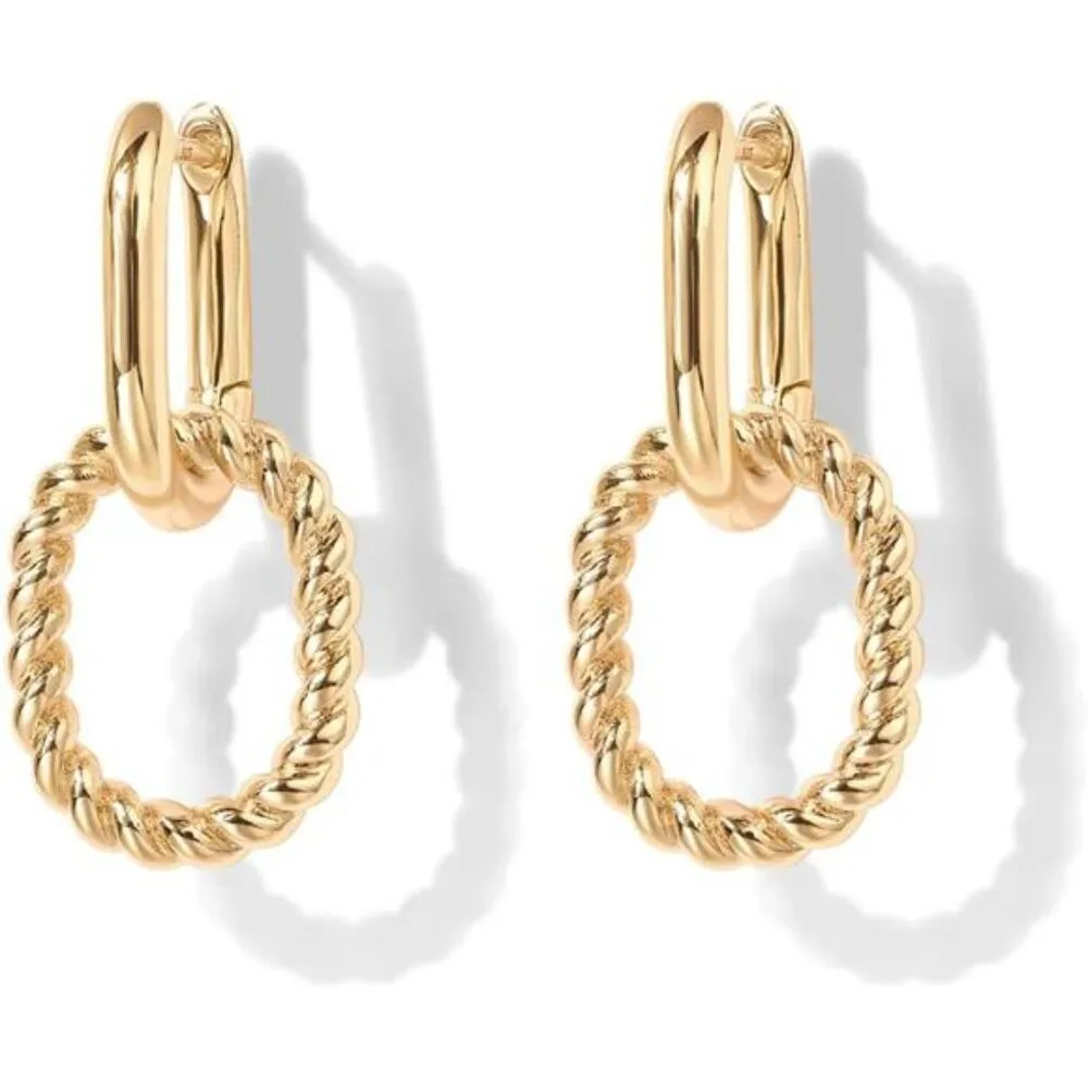 14K Gold Convertible Link Huggie Earrings for Women | Paperclip Link Earrings - Image 3