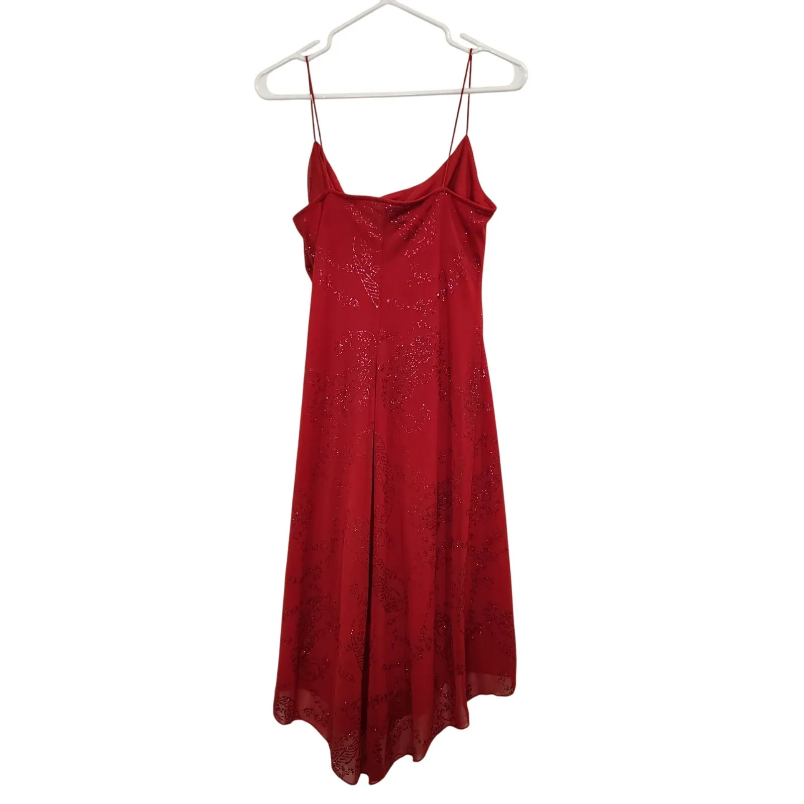 Vintage City Triangles Red Shimmer Ruched Sleeveless High Low Party Dress Large - Image 2