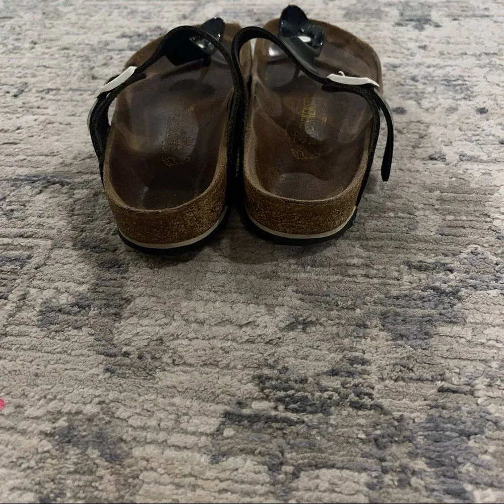 Birkenstock Gizeh Black Patent Birko Flor Thong Sandals Sz 37 US Sz 6-6.5 - Image 4