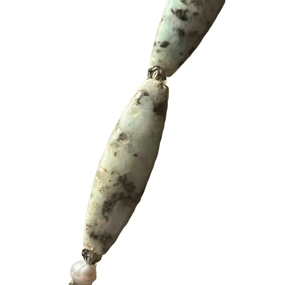 Larimar Large Pendant Necklace Sesame Jasper Beads Toggle Clasp 20" - Image 3