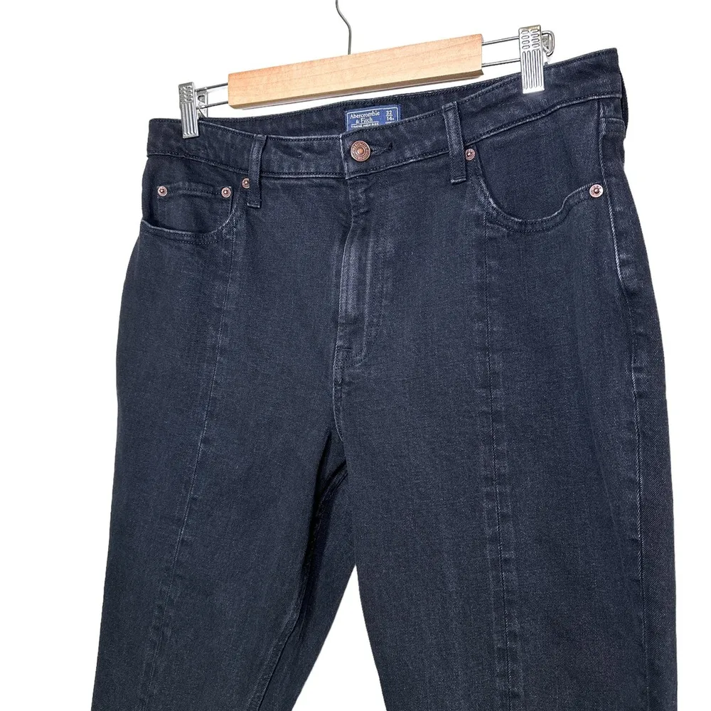 Abercrombie & Fitch Simone High Rise Slim Frayed Split Jeans in Black 32 - Image 4