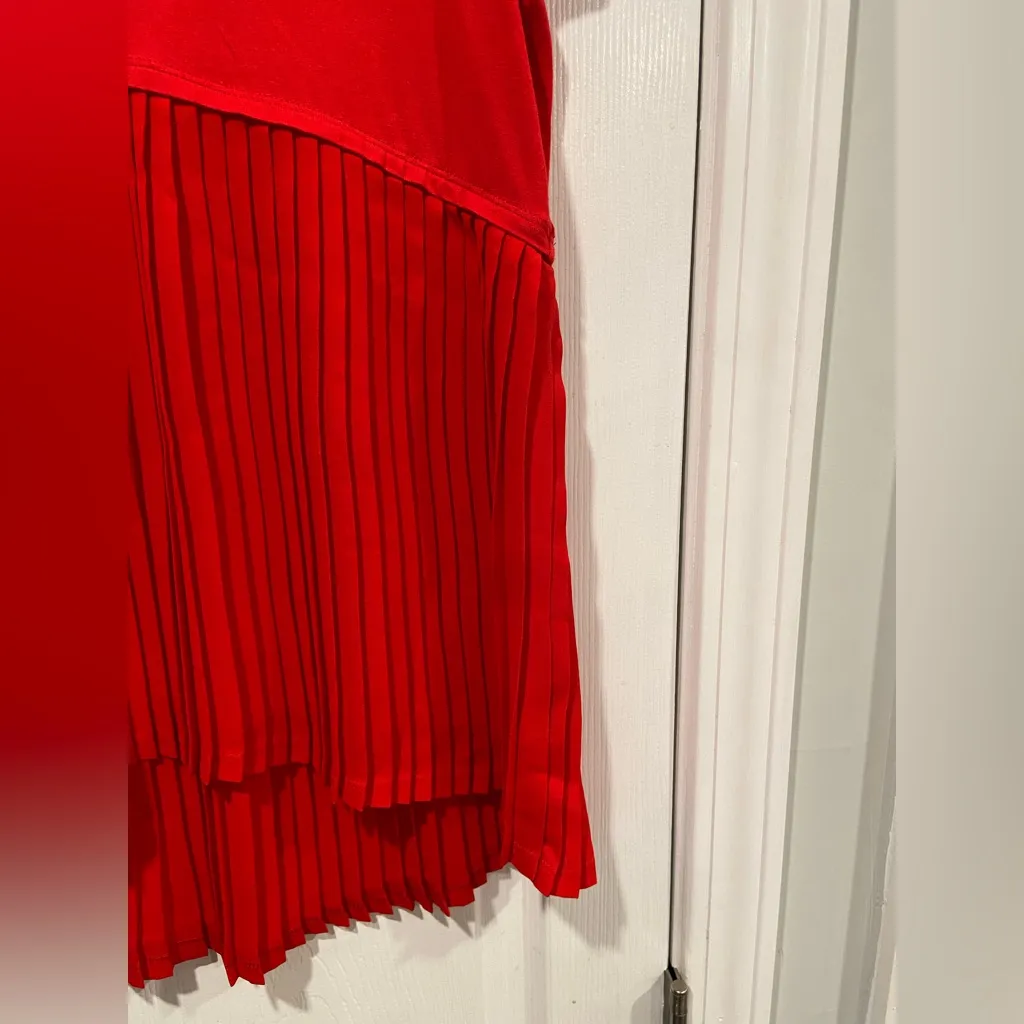 NWT Limited Size L Red Short Sleeve V Neck Pleated Hem Flowy Tunic Stretch Top - Image 4