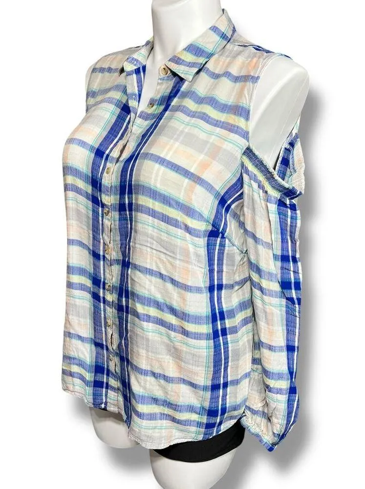 Maurices Womens Shirt Button Down Collared Cold Shoulder Long Sleeve Plaid 1X - Image 6