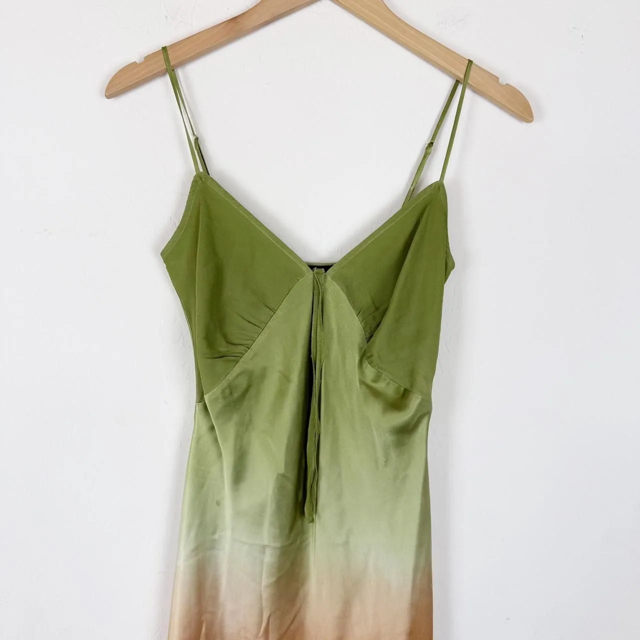Y2K heart moon star green brown ombre midi silky slip dress - Image 2