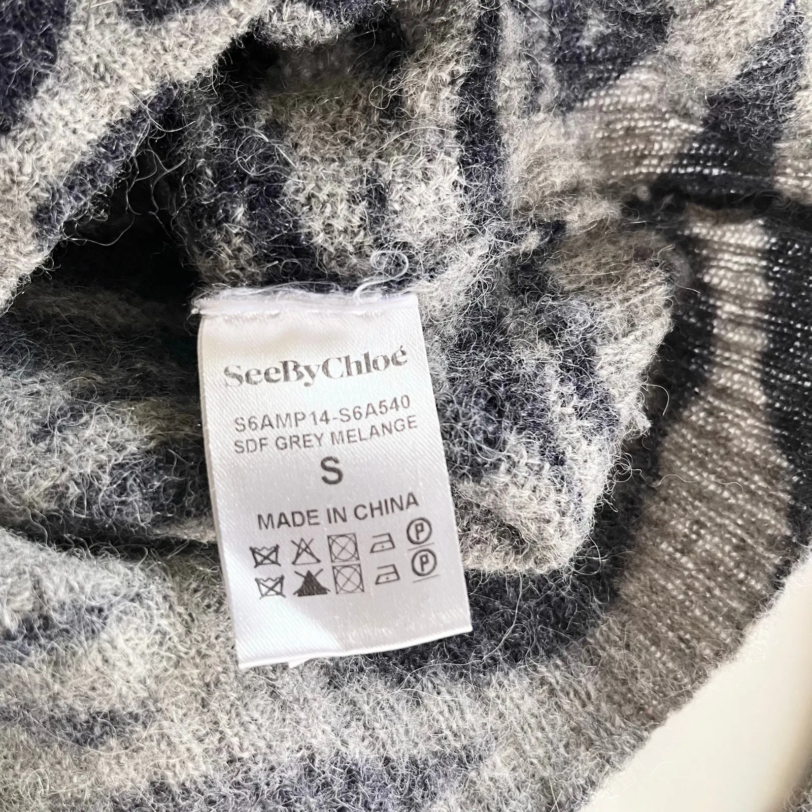 See by Chloe Grey Melange Zebra Animal Print Striped Crewneck Wool Sweater Small - Image 6