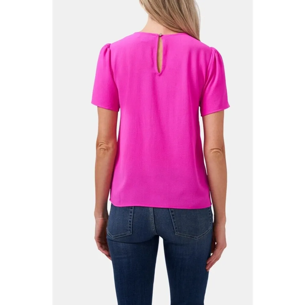 CeCe Pleated Magenta Pink  Blouse short sleeve women blouse Size Large - Image 2
