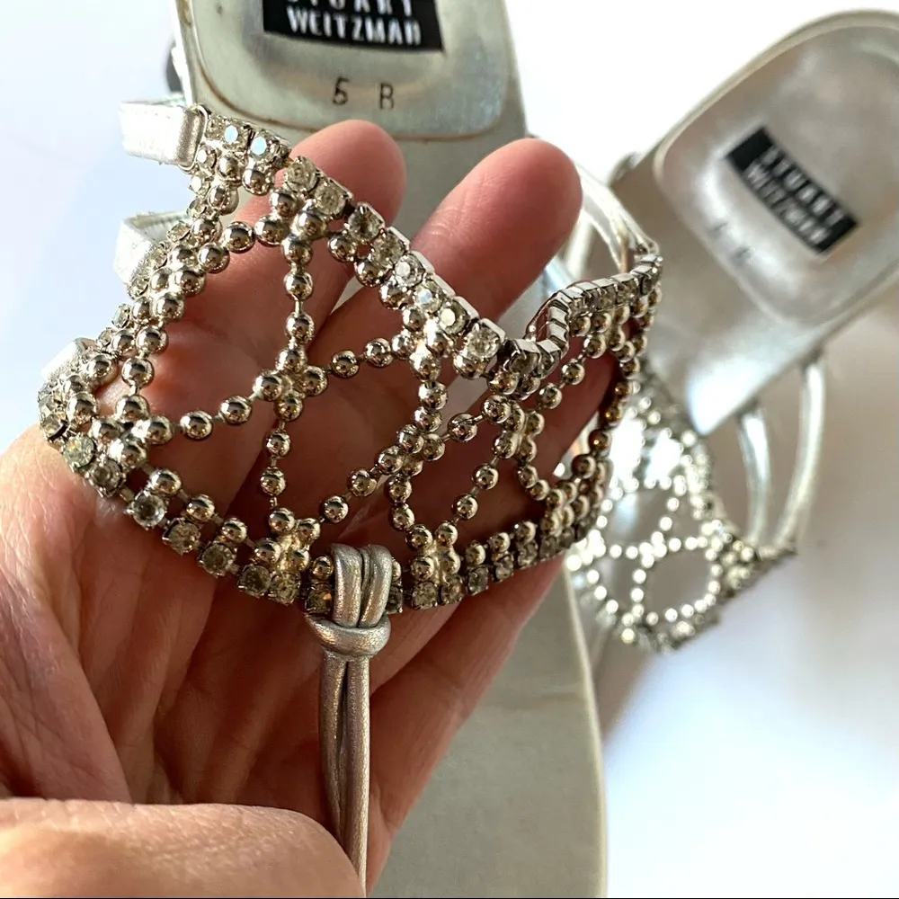 Stuart Wetizman Pewter Colored Rhinestone Sandals - Image 10