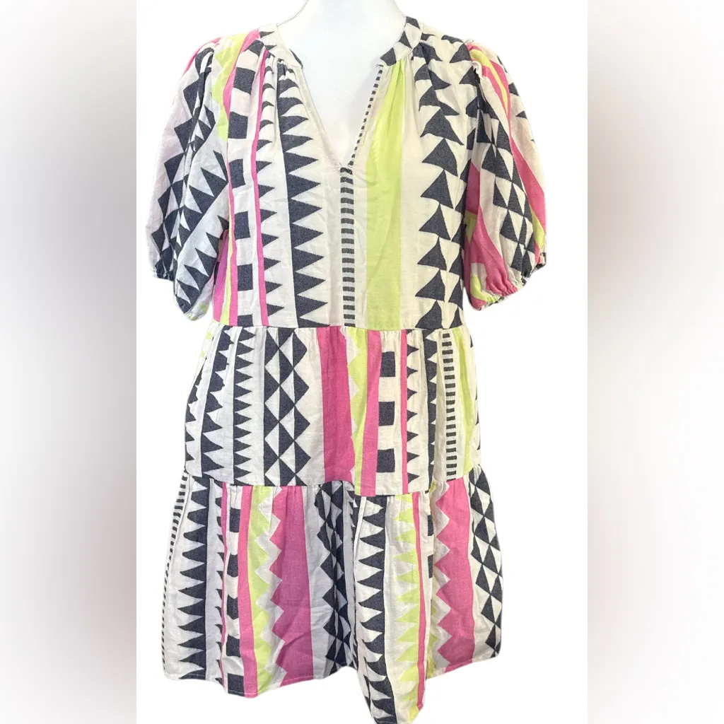 Velvet Geometric Dress with Pink and Yellow - Image 6