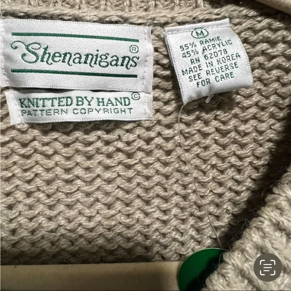 New with Tags Vintage Shenanigans® Granny Sweater, Knitted by Hand Tan Size M - Image 4