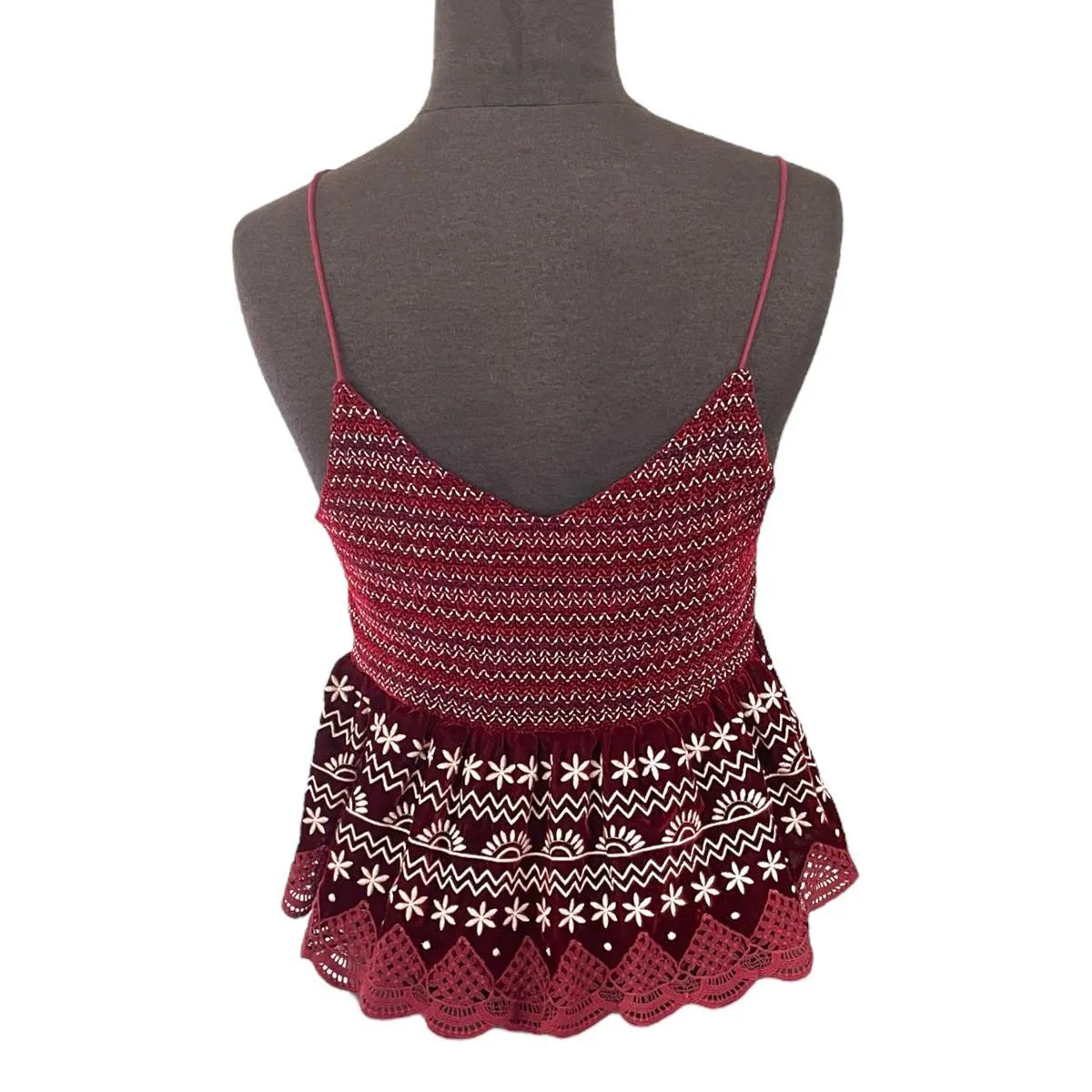MISA Los Angeles Nicholette Top Smocked Peplum Crop Tank Boho Women's Size XS - Image 4