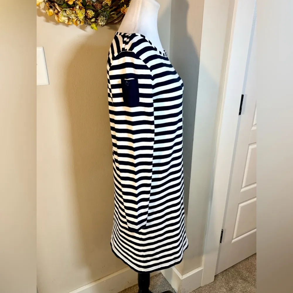 VINEYARD VINES Long-Sleeve Cotton Striped Navy/White Dress in Deep Bay Sz XS - Image 5