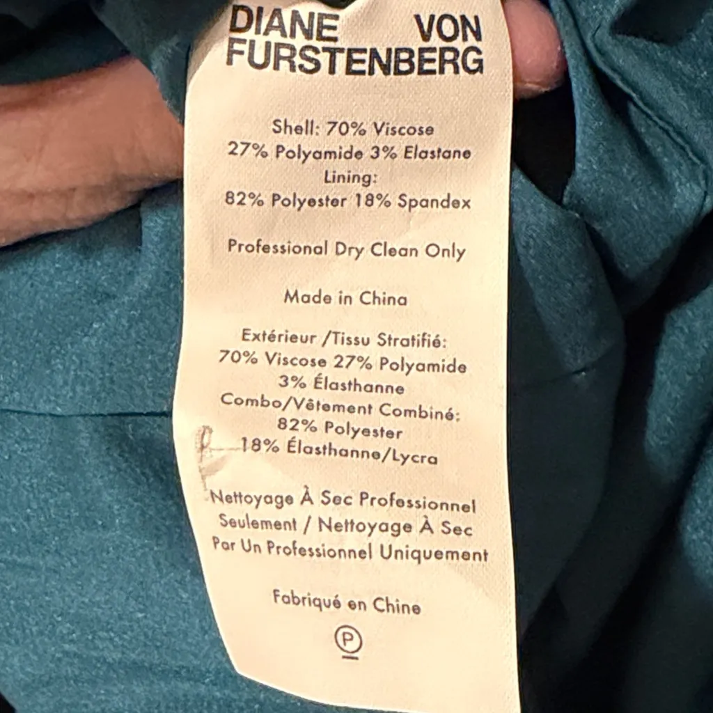 DIANE VON FURSTENBERG Bruna Ruched Velvet Teal Midi Cocktail Dress size 14 - Image 8