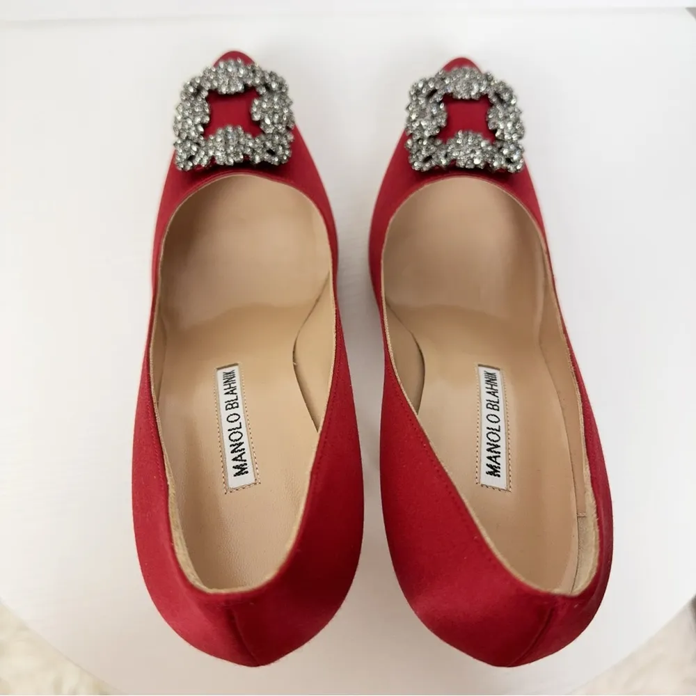 NIB Manolo Blahnik Wine Red 105mm Hangisi Satin Pumps Size 37.5 - Image 8