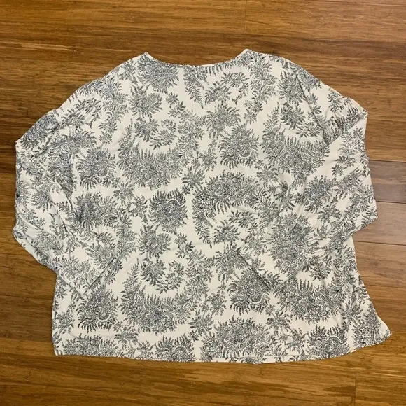 Ann Taylor Top womens‎ XXL Cream Black Floral Blouse Balloon Sleeve Elegant Work - Image 4