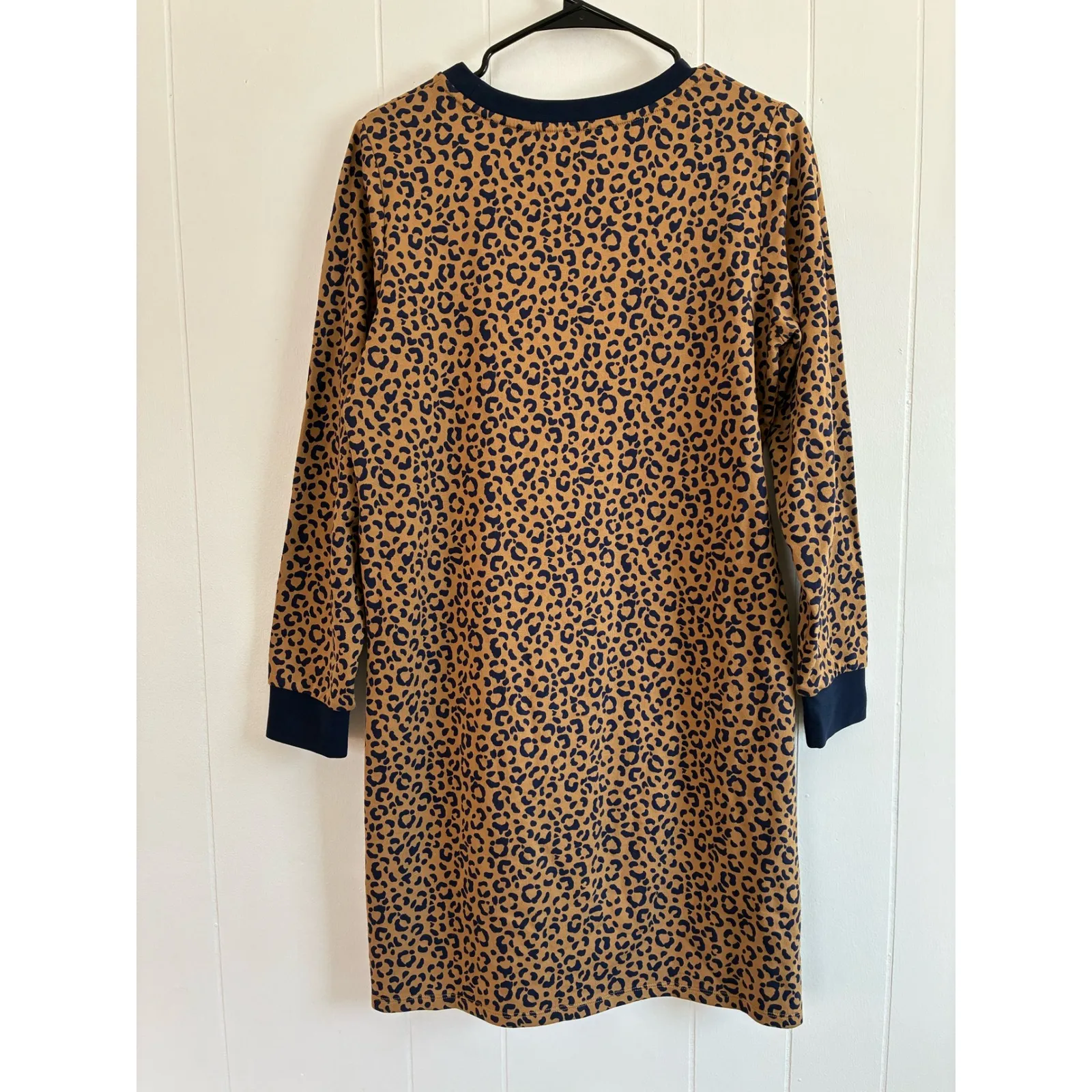 Boden Leopard Print Sweatshirt Dress Navy Trim Casual Women US 8 UK 12R Brown - Image 5