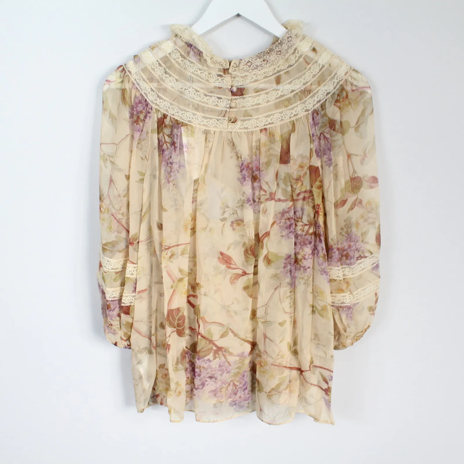Zimmermann Sabotage Balloon Sleeve Lace Yoke Blouse Vintage Floral-Print - Image 5