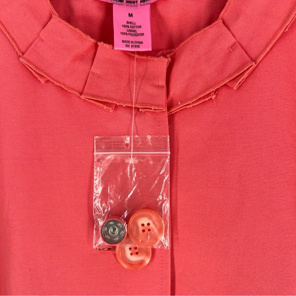 Du Jour Coral Pink Button Front Ruffle Trim Collarless Jacket 3/4 Sleeves NWOT M Size M - Image 3