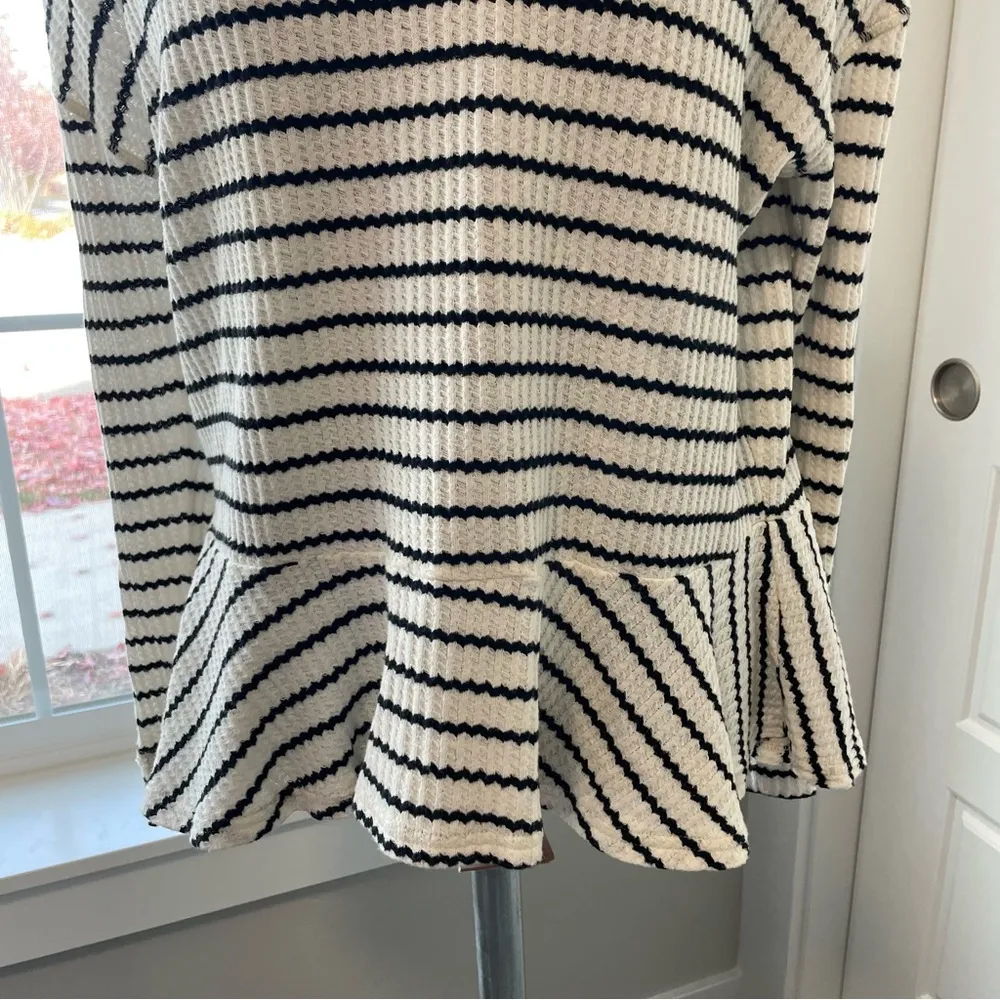 Free People  White and Black Auntie Em Waffle Knit Peplum Long Sleeve - Image 7