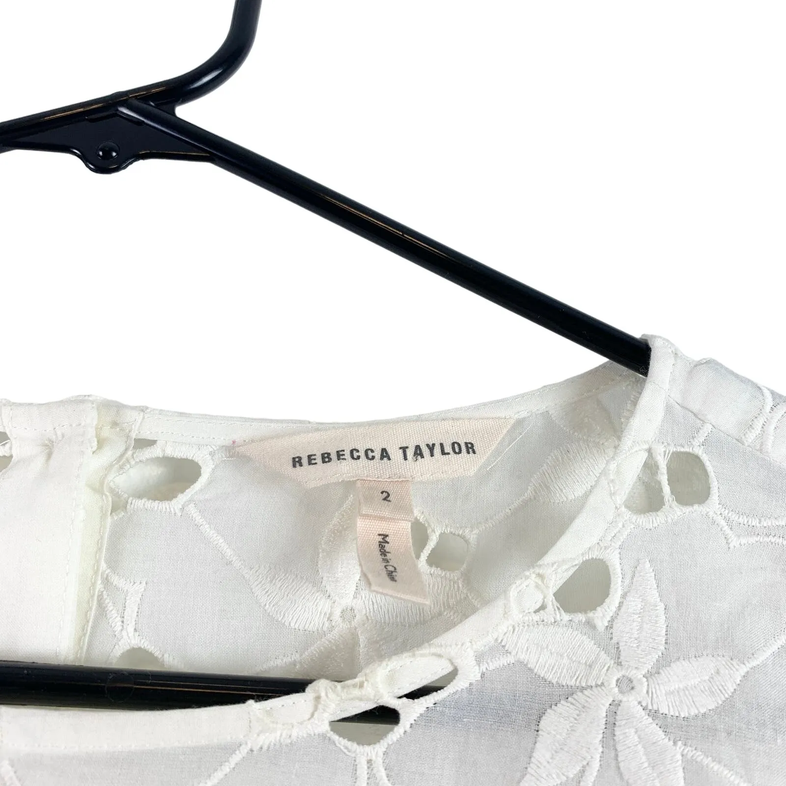 Rebecca Taylor Adriana Floral Eyelet Ruffle Sleeve Sheer Pullover Blouse White 2 - Image 5