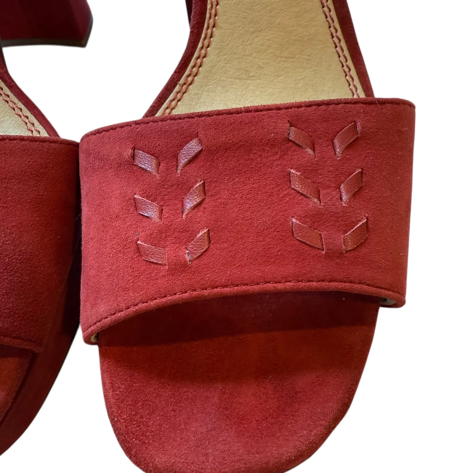 Splendid Heels Block Ankle Strap Suede Red Sandals Party Shoes Women's 8.5 - Image 4