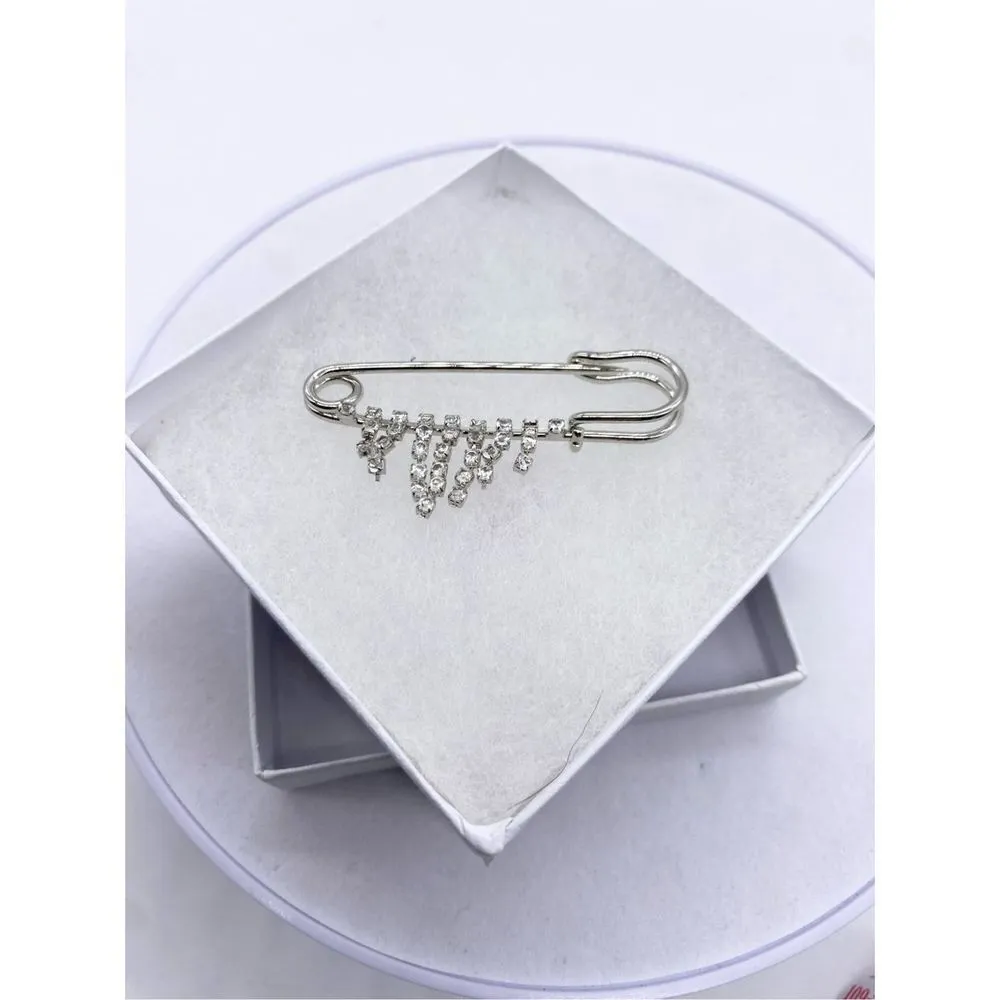 Women Brooch Pins Sweater Shawl Clips Faux Crystal and Pearl Brooches, Safety Pi Silver - Image 2