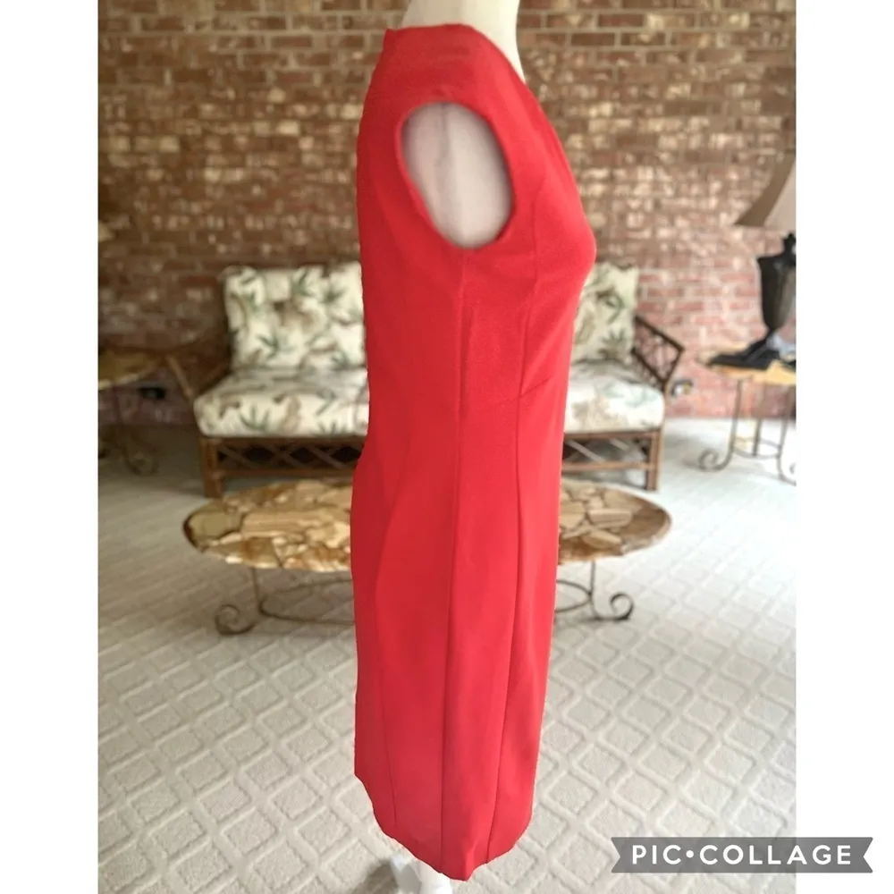 Iris Setlakwe Dress Sheath S Red Coral Cap Sleeve Ponte Knit Short Sleeve Party - Image 12