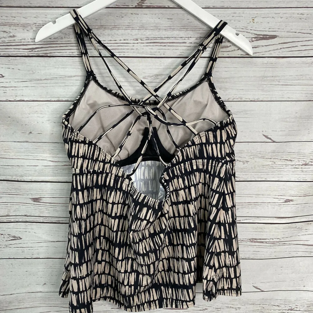 Island Escape Marrakesh Palisades Tankini Top Strappy Back Black Beige Size 16W - Image 3
