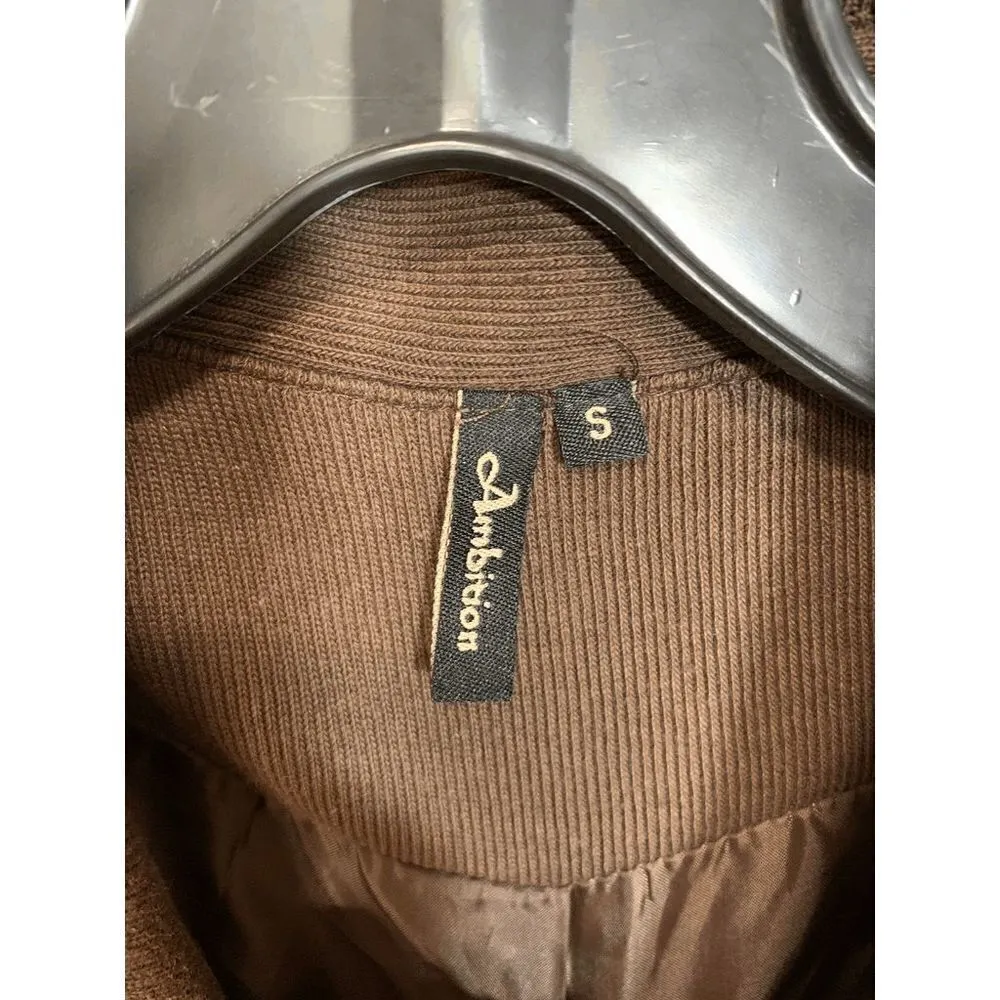 Ambition Womens Button Front Collared 3/4 Flared Sleeve Coat Brown Size Small - Image 4