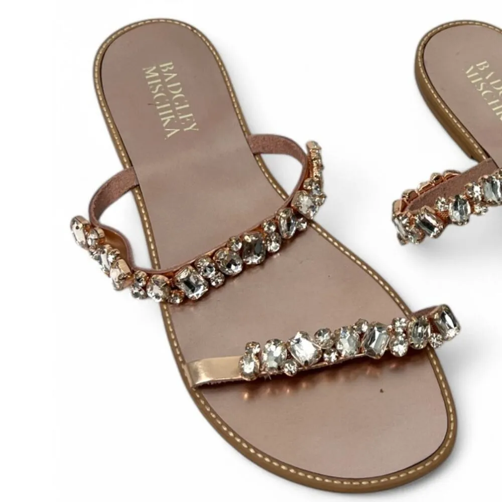 New Badgley Mischka | 10 | Slide Sandals Flats Tonal crystal rose gold Bridal - Image 2