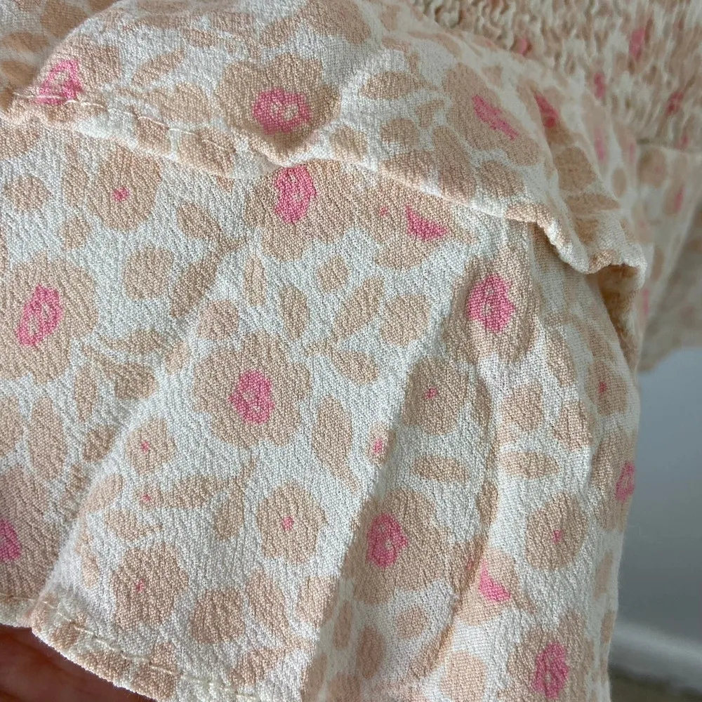 Blakely Dress Smocked V-neck Pink Floral Ruffle Mini Dress Medium - Image 5