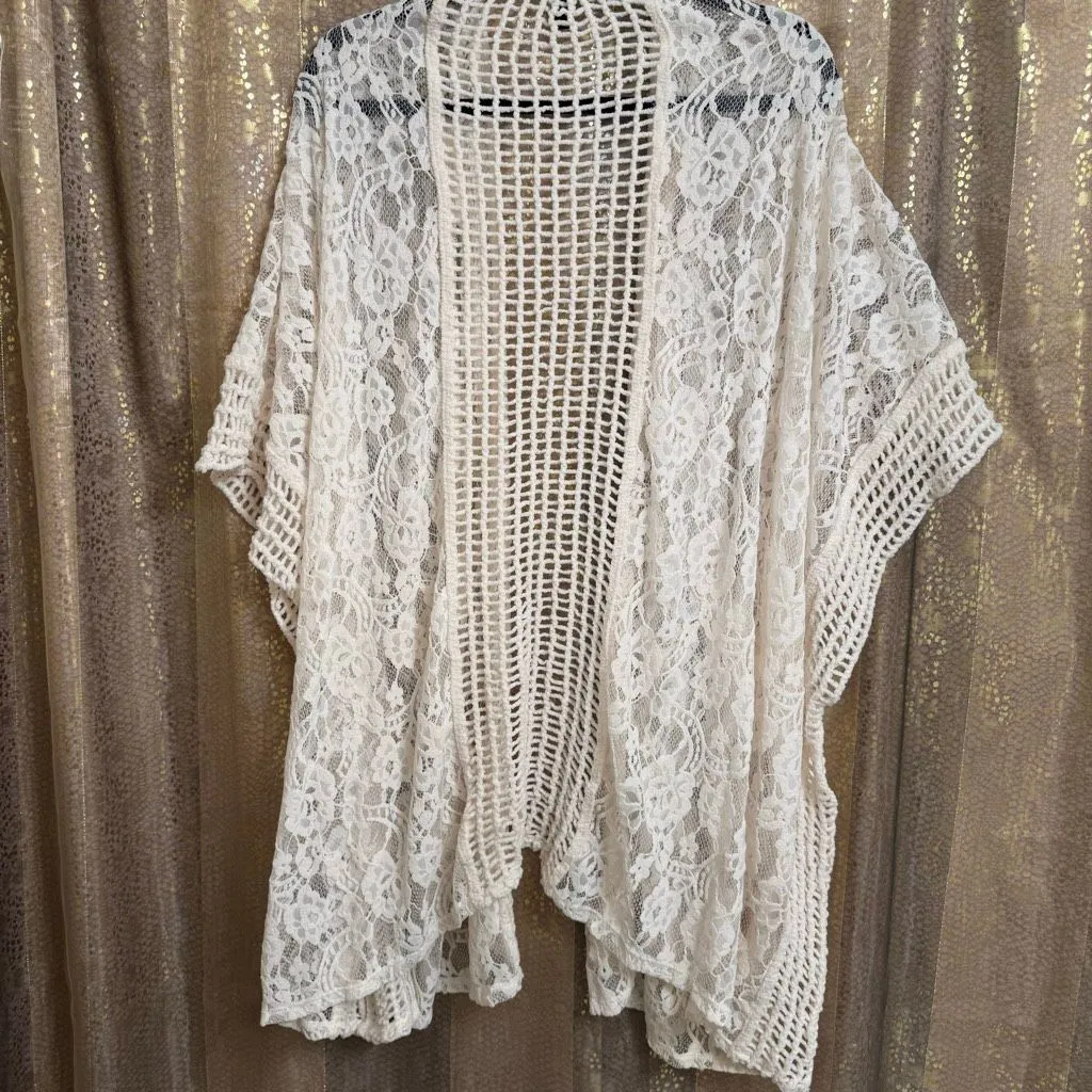 Torrid Ivory Floral Textured Lace Kimono Duster Boho Coverup 1/2 XL - Image 2