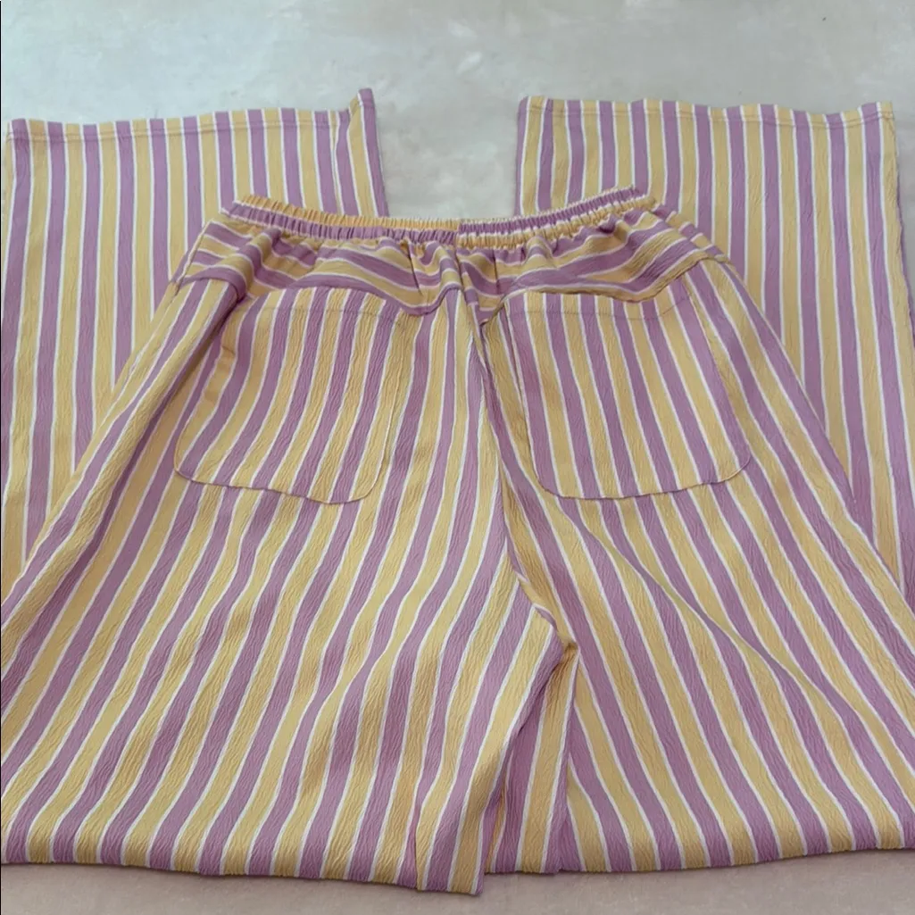 Striped Lavender and Yellow Wide Leg Lounge Pants - Image 4