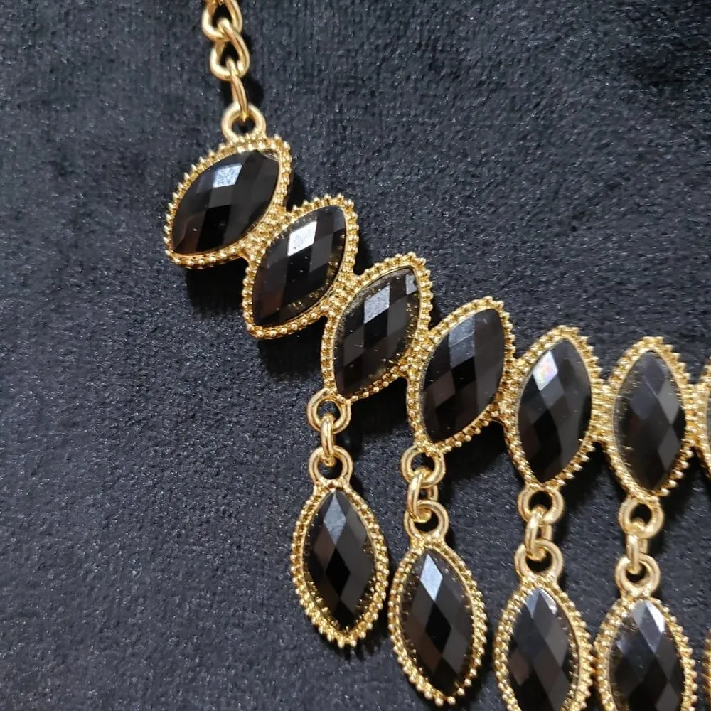 Women's Black & Gold Chain Teardrop Beaded Stylish Statement Fashion Necklace - Image 5