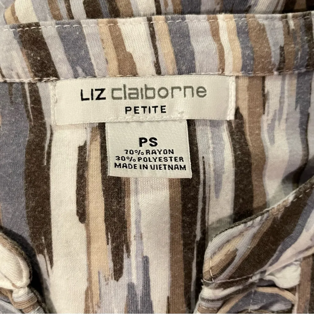 Cute vintage 90s flowy brush strokes ruched collar top Liz Claiborne earthy - Image 4