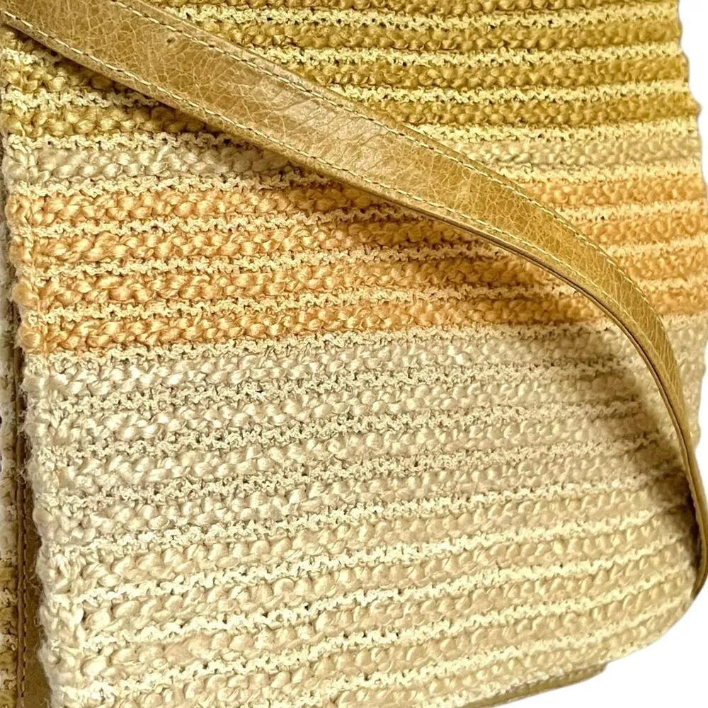 RARE Missoni Vintage Neutral Striped Knit Leather Flap Belt Bag Shoulder Purse - Image 8