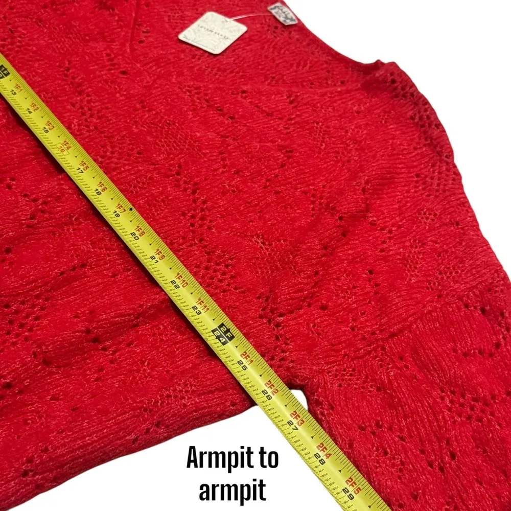NEW Intimately Free People Red Floral Eyelet Deep V Cozy Long Sleeve Size XS/S - Image 10
