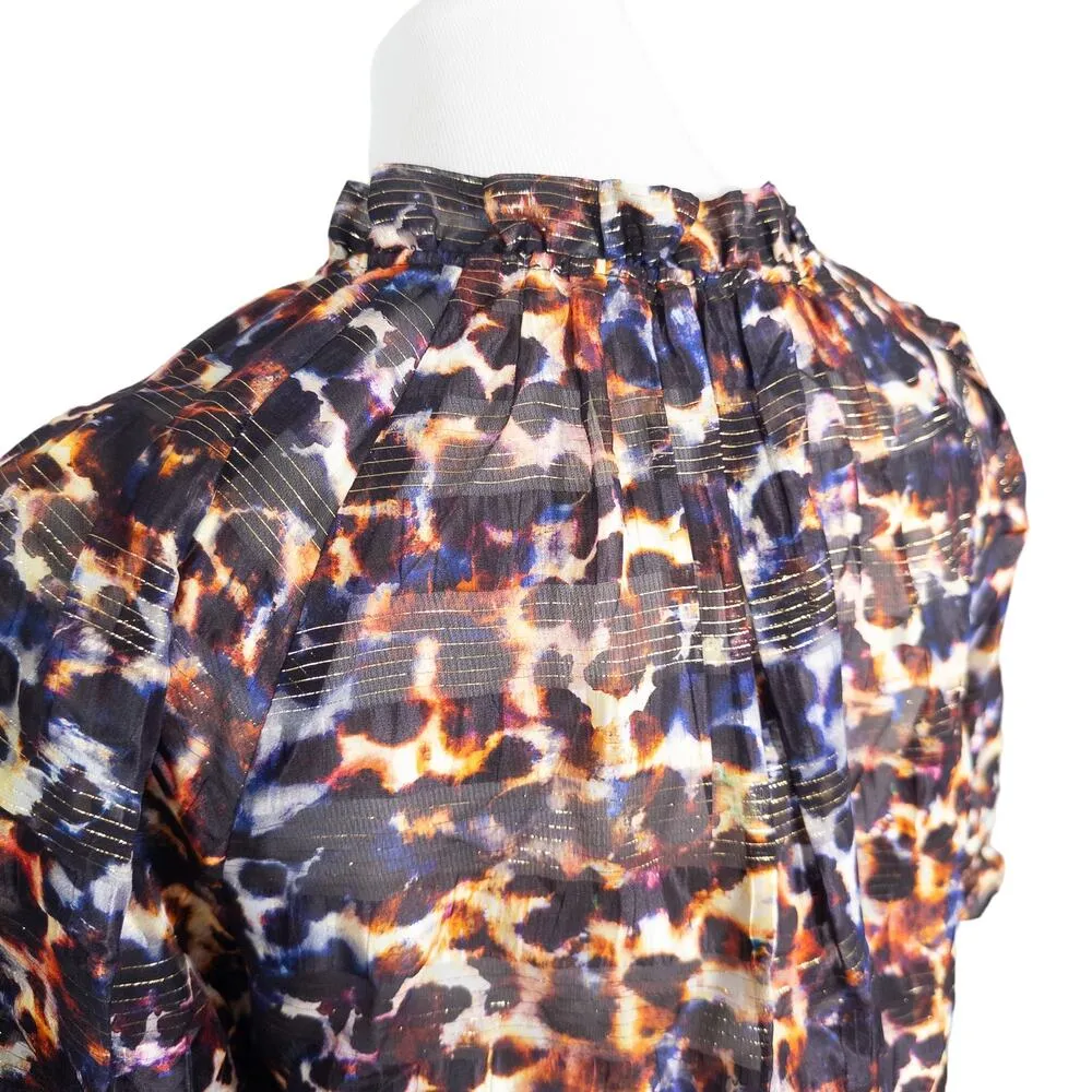 MARIE OLIVER Animal Print Metallic Stripe Short Sleeve Blouse Black Orange Small - Image 4