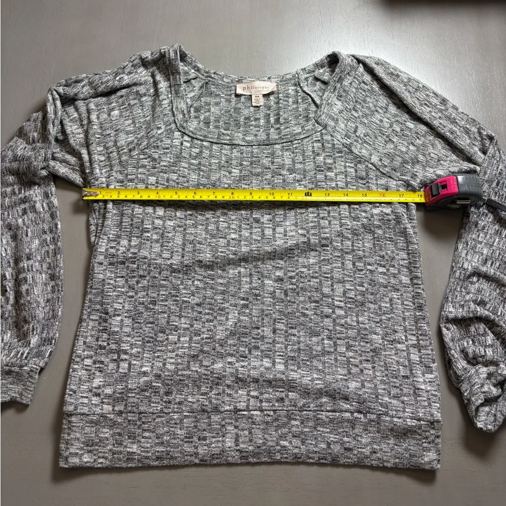 Philosophy Gray Long Sleeve Ribbed Knit Sweater Top Square Neck Marled Y2K Sz M - Image 10