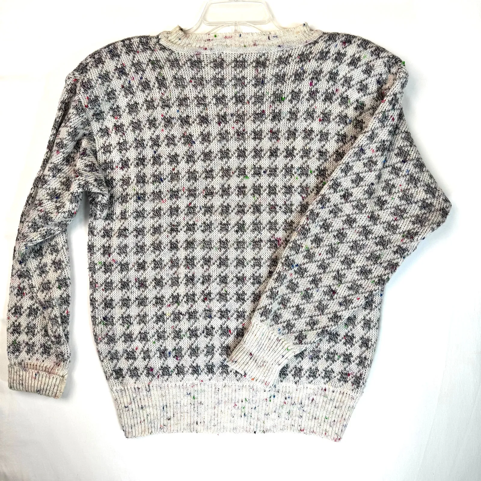 VTG 80s Confetti Knit Houndstooth Sweater Shoulder Pads Size Large - Image 7